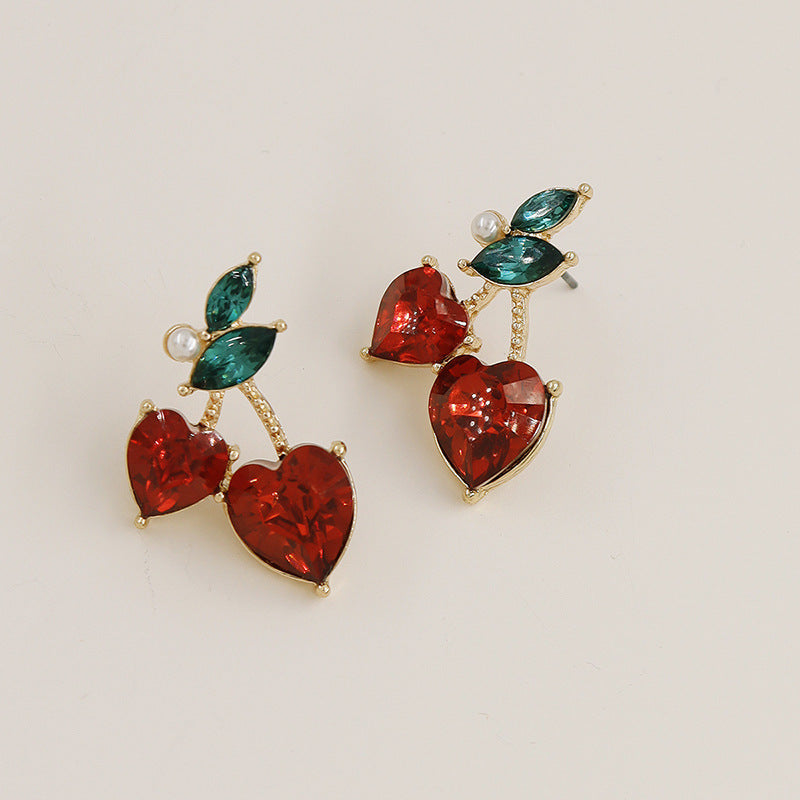 Cherry Heart Studded Earrings - Vienna Verve Collection