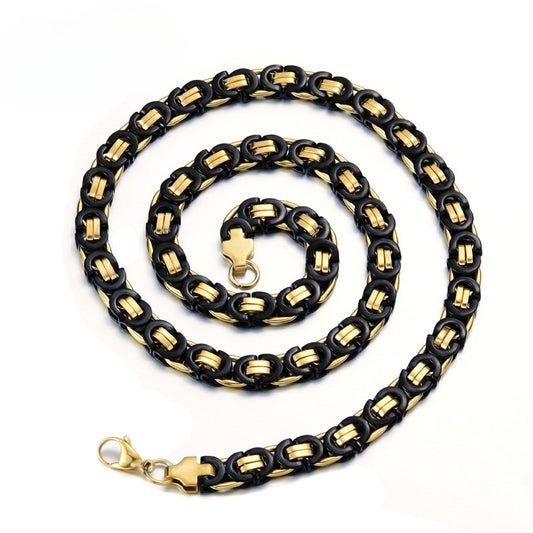 Gold-Plated – Stainless Steel Two-Color Flat Men's Necklace