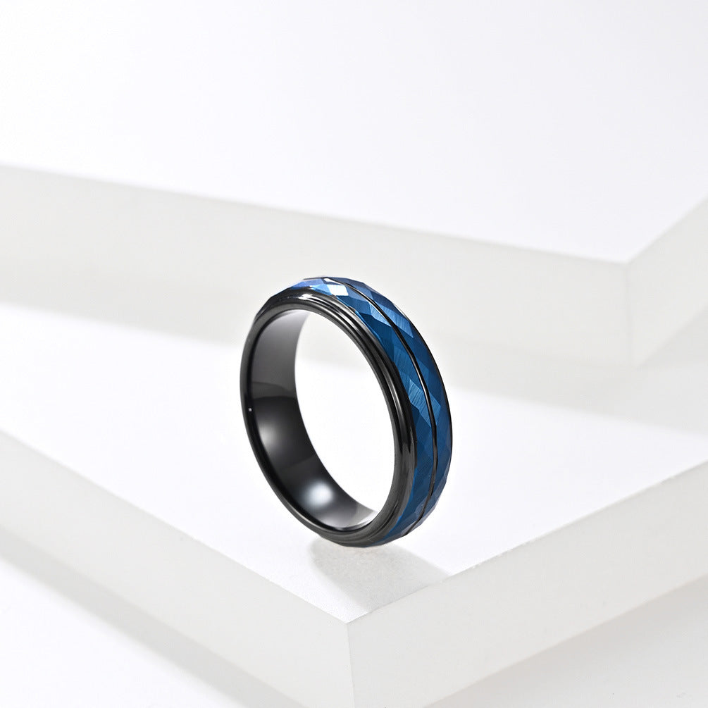 Rhombus Turtle Face Black Two-Color Tungsten Steel Ring