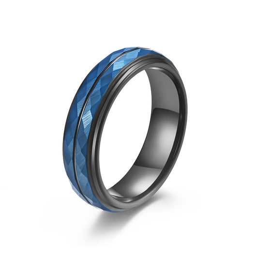 Stylish Amazon Supply Black and Blue Tungsten Steel Hipster Ring