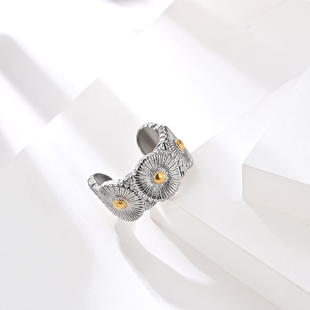 Planderful Titanium Steel Daisy Ring For Men Gold Plated Opening Trendy Jewelry Accessory