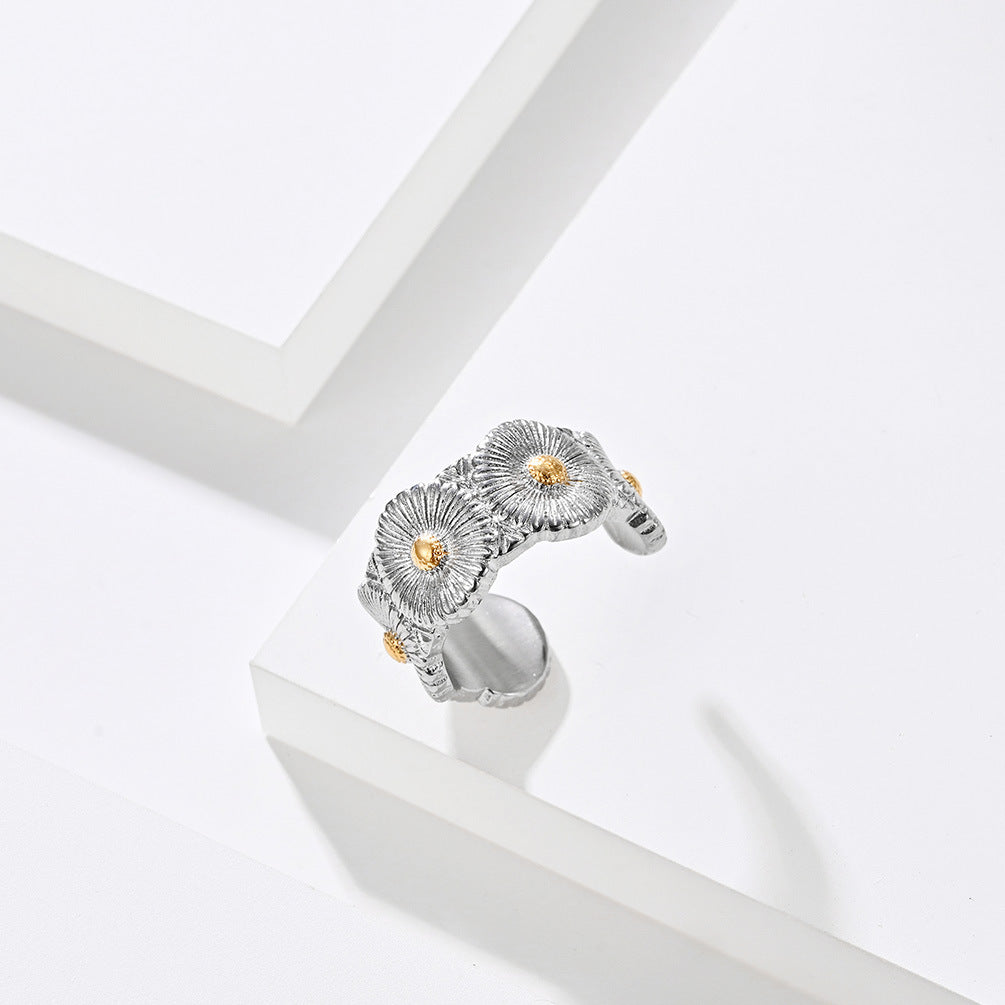 Planderful Titanium Steel Daisy Ring For Men Gold Plated Opening Trendy Jewelry Accessory