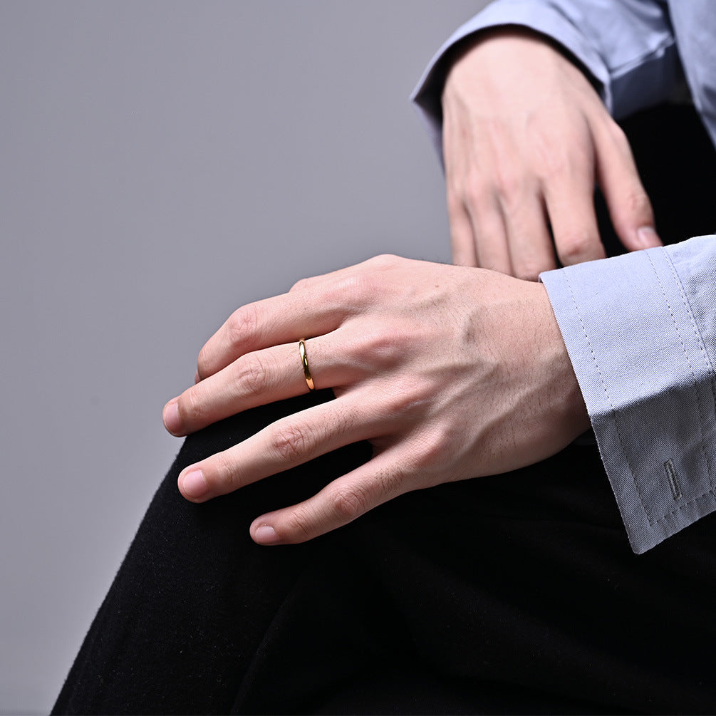 Simple Tungsten Steel Inner And Outer Arc Mirror Bright Tail Ring For Men