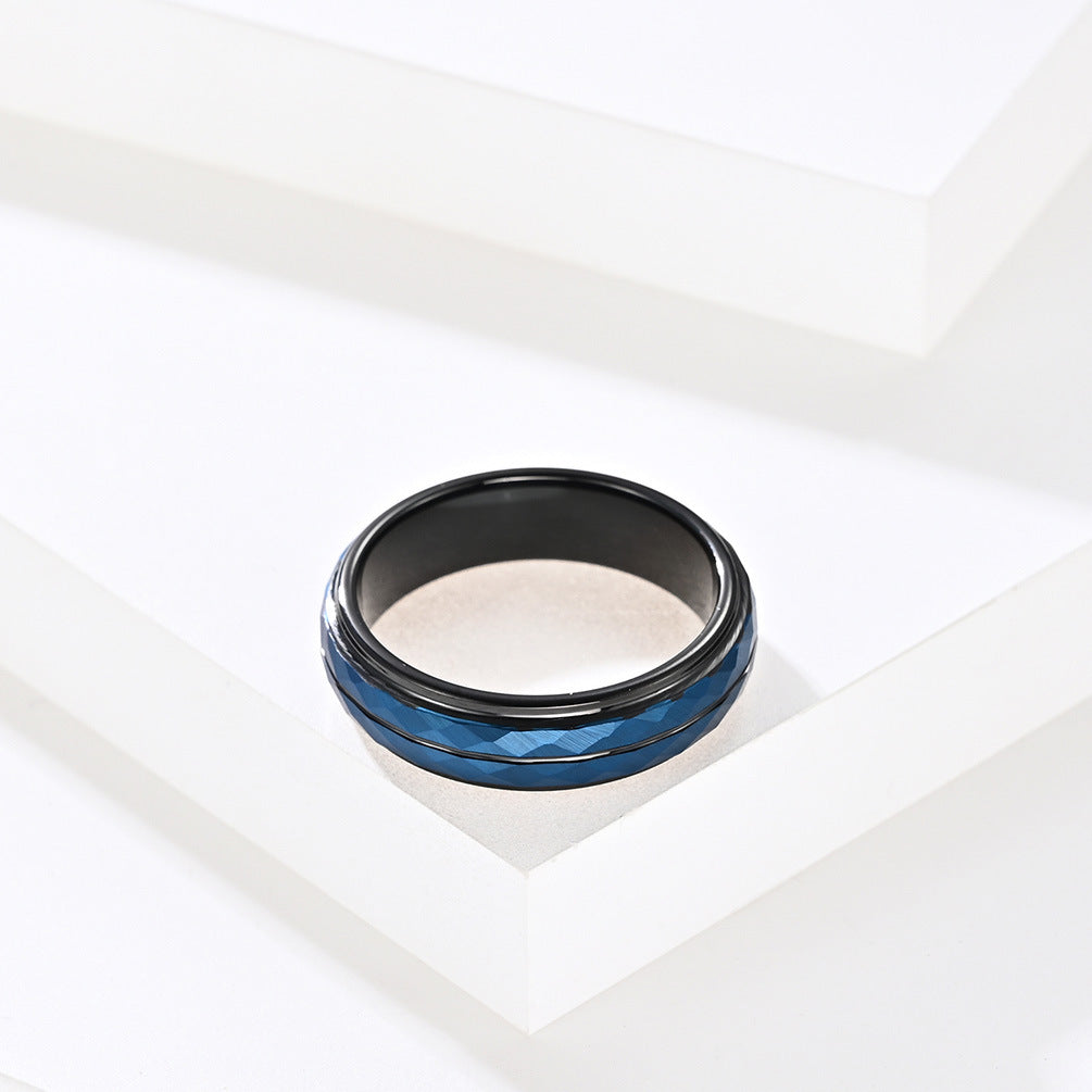 Stylish Amazon Supply Black and Blue Tungsten Steel Hipster Ring