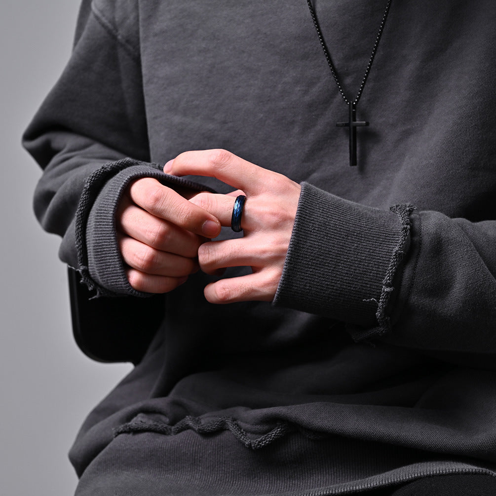 Stylish Amazon Supply Black and Blue Tungsten Steel Hipster Ring