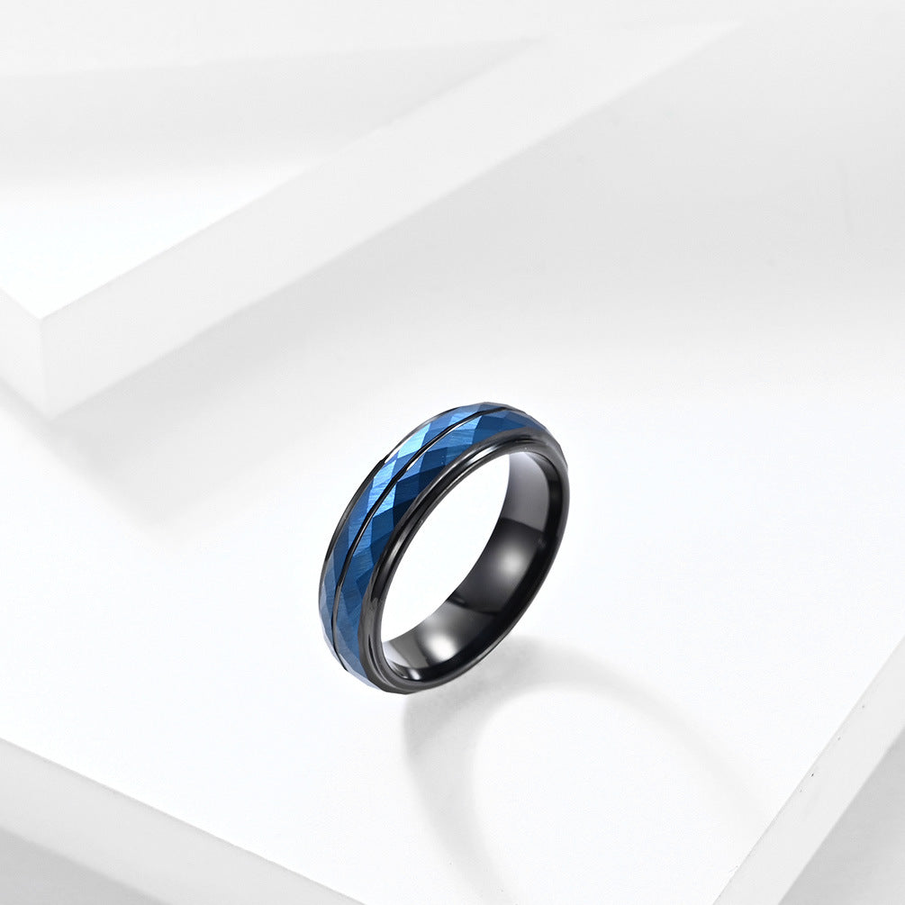 Rhombus Turtle Face Black Two-Color Tungsten Steel Ring