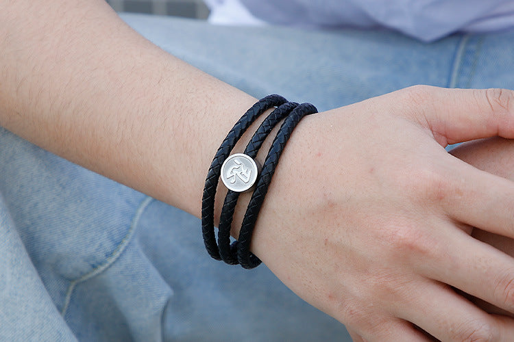 Planderful Men Leather Bracelet Woven Multi Layer Premium