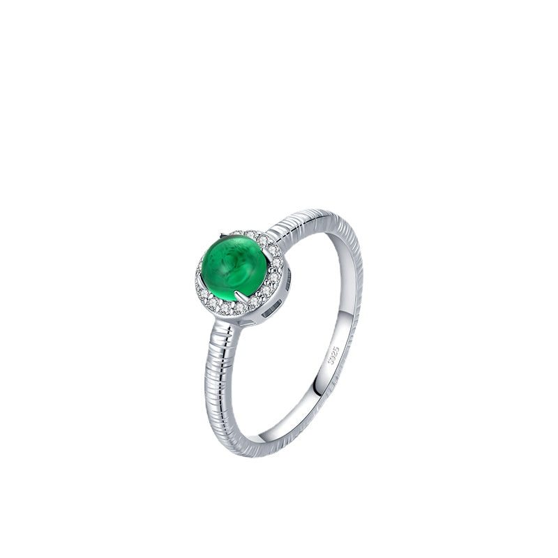 Green Agate Sterling Silver Gold Plated Ring - European/American Luxury Jewelry