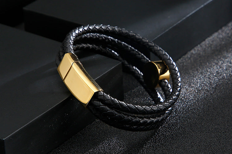 Planderful Men Leather Bracelet Woven Multi Layer Premium