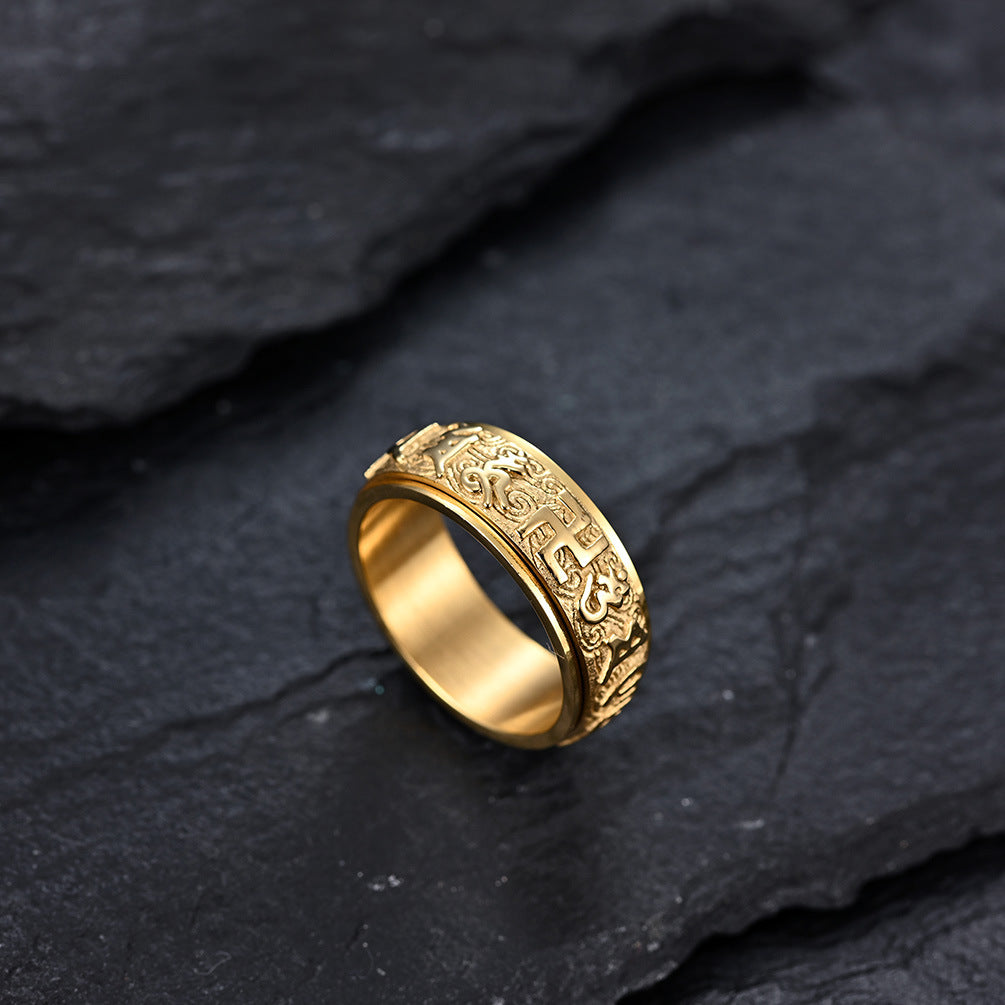 Buddhist Scriptures Six-Character Mantra Titanium Steel Ring