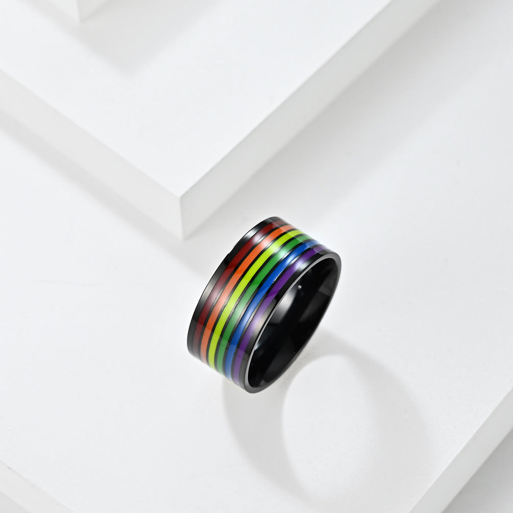 Planderful Rainbow Titanium Steel Ring For Men And Women Unisex Fashion Jewelry Trendsetting Accessory