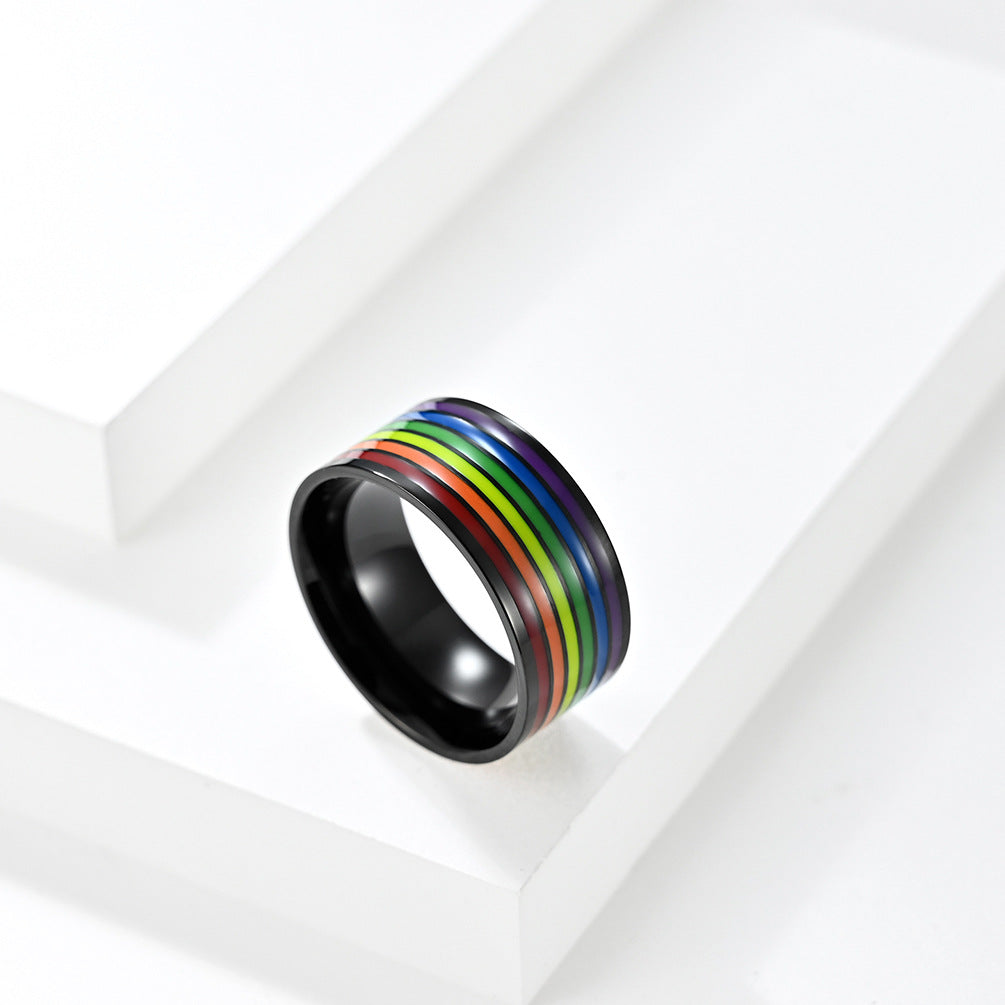 Planderful Rainbow Titanium Steel Ring For Men And Women Unisex Fashion Jewelry Trendsetting Accessory