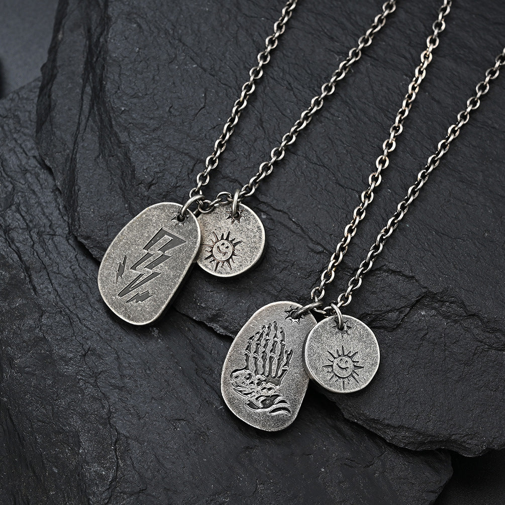 Planderful Sun Pendant Necklace Stainless Steel Double Layer for Urban Streetwear Fans