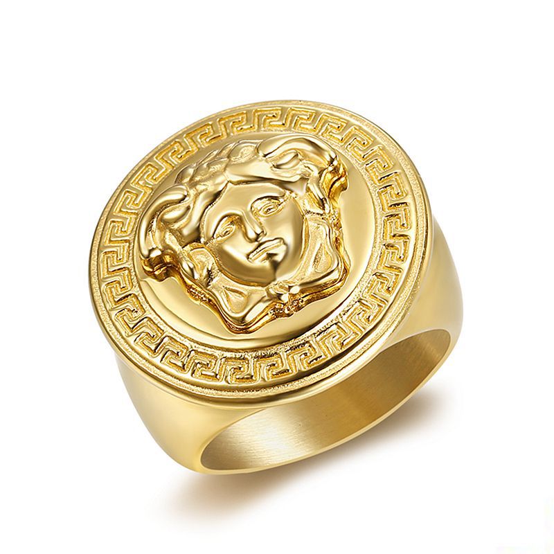 Planderful Everyday Genie Mens Ring Titanium Steel Gold Plated Versatile Hip Hop Style