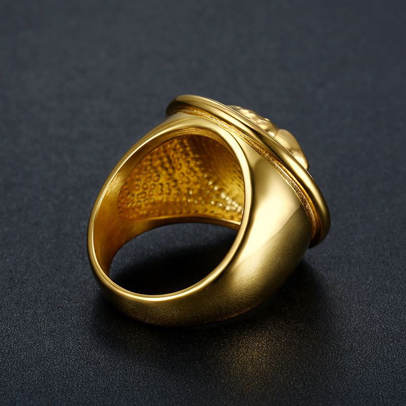 Planderful Everyday Genie Mens Ring Titanium Steel Gold Plated Versatile Hip Hop Style