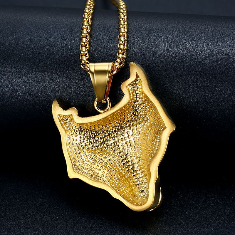 Planderful Viking Wolf Head Pendant Necklace Titanium Steel Gold Plated Rhinestones Unisex Bold Gift