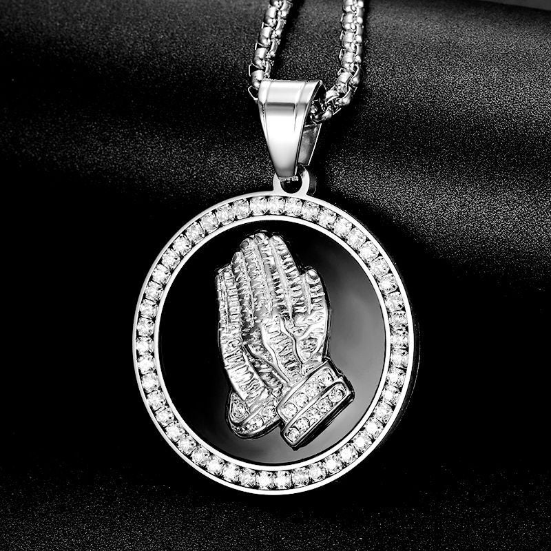 Planderful Premium Hip Hop Necklace Titanium Steel Gold Plated Zircon Pendant for Men and Women