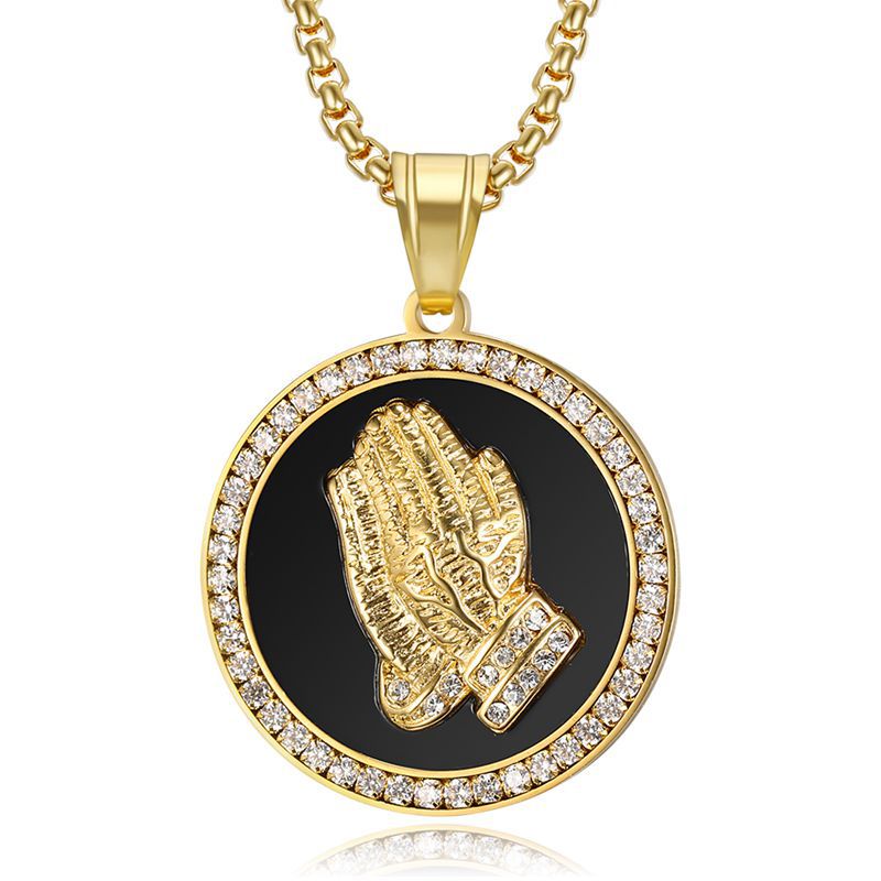 Planderful Premium Hip Hop Necklace Titanium Steel Gold Plated Zircon Pendant for Men and Women