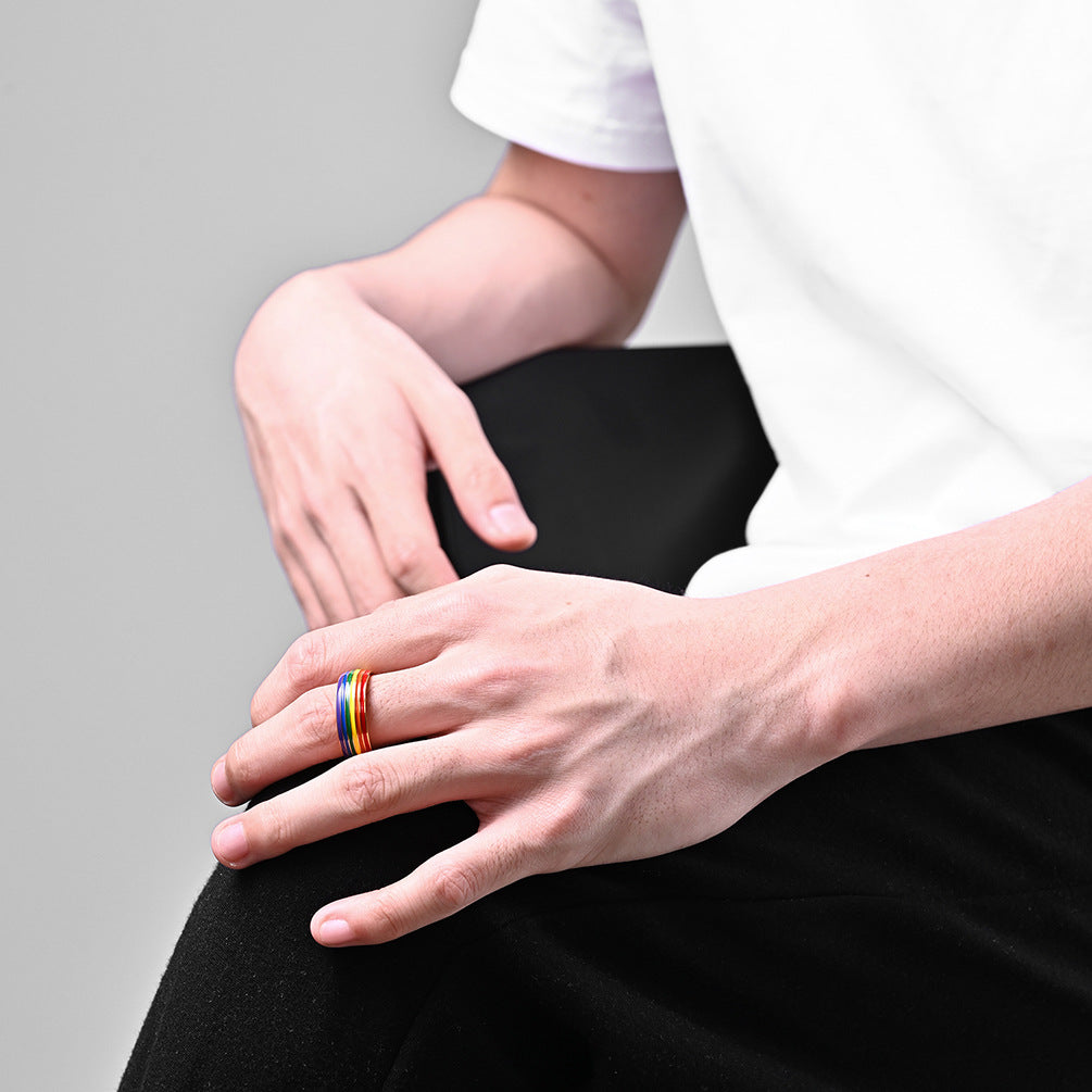 Steel Ring – Statement Rainbow Flag Everyday Wear by Planderful Jewelry Collection
