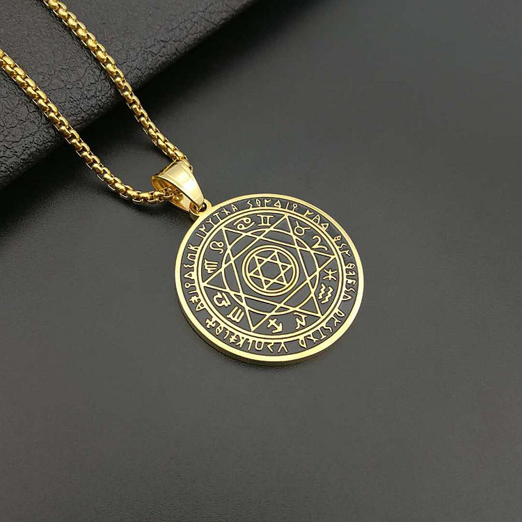 Steel Necklace - Statement Hip-Hop Hexagram Pendant With Gold Plating By Planderful