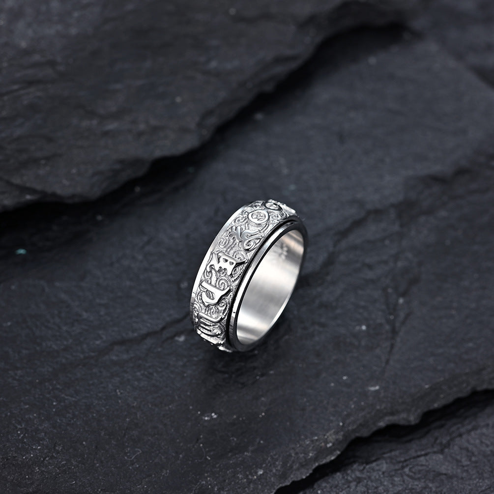 Buddhist Scriptures Six-Character Mantra Titanium Steel Ring