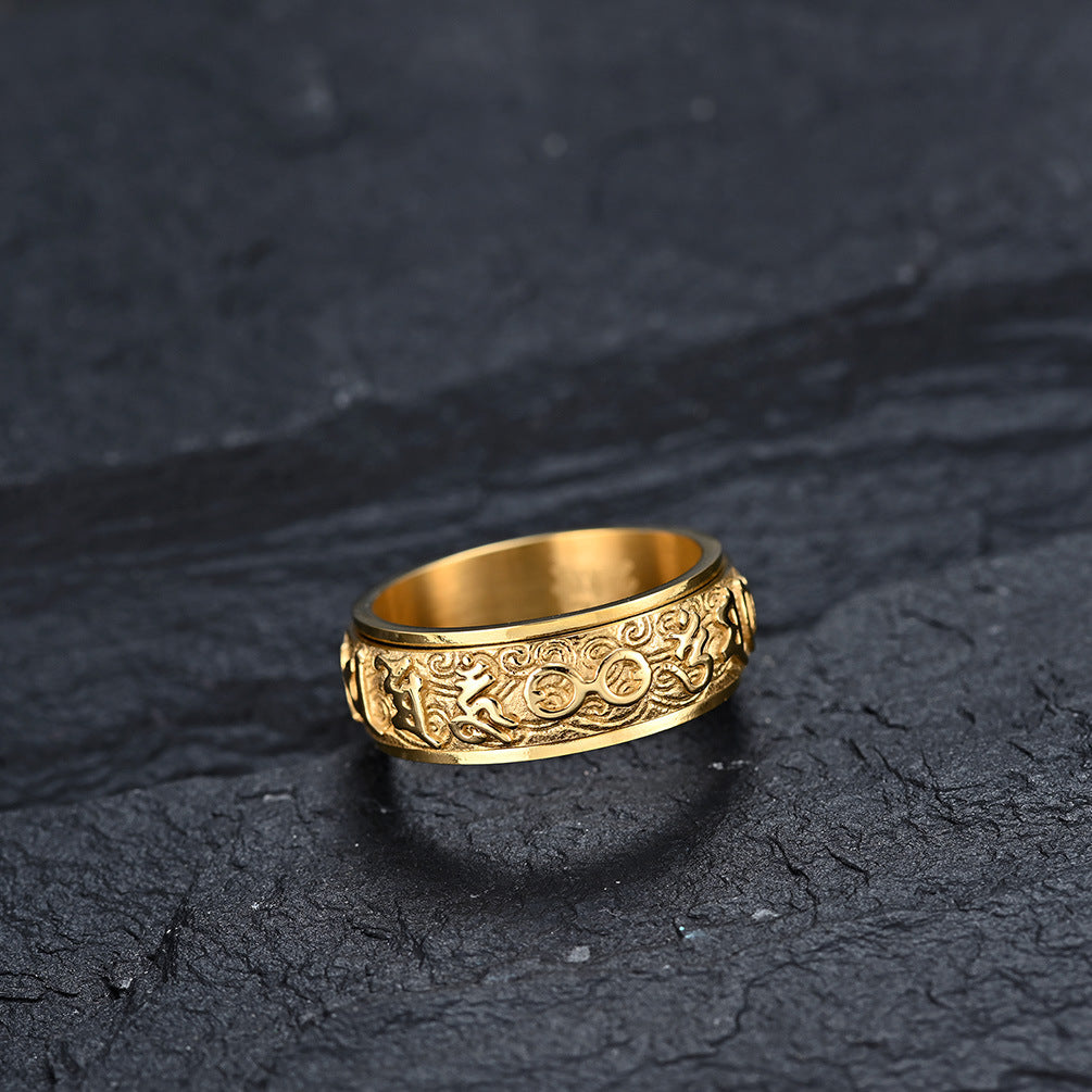 Buddhist Scriptures Six-Character Mantra Titanium Steel Ring