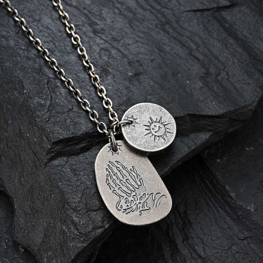 Planderful Sun Pendant Necklace Stainless Steel Double Layer for Urban Streetwear Fans