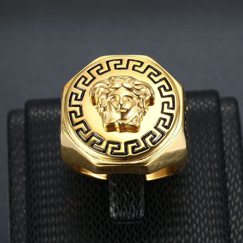 Planderful Everyday Genie Men's Ring Titanium Steel Gold Plated Greek Mythology Hip Hop Bold Style Size 7-13
