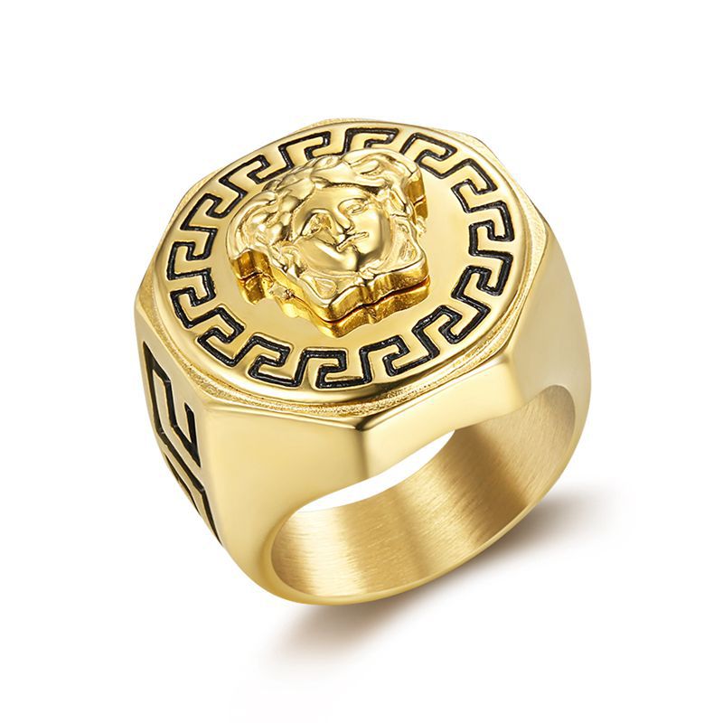 Planderful Everyday Genie Men's Ring Titanium Steel Gold Plated Greek Mythology Hip Hop Bold Style Size 7-13