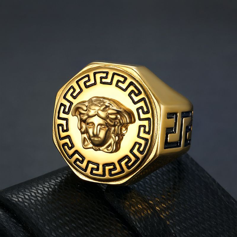 Planderful Everyday Genie Men's Ring Titanium Steel Gold Plated Greek Mythology Hip Hop Bold Style Size 7-13