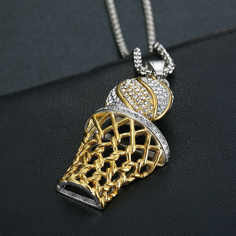 Planderful Everyday Genie Hip Hop Necklace With Gold Plated Rhinestone Basketball Net Pendant