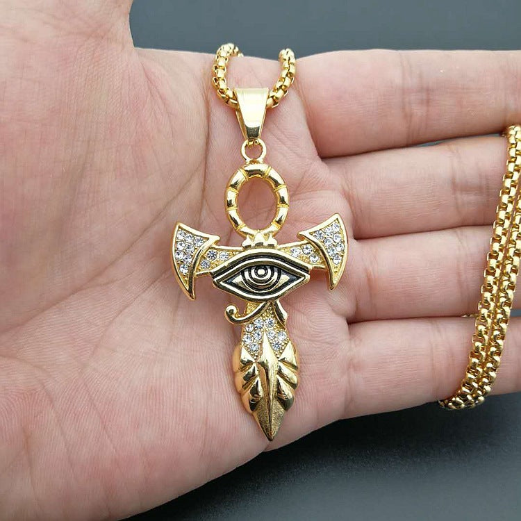 Planderful Eye Of Horus Pendant Necklace For Hip Hop Fans Bold Gold Plated Zircon Durability