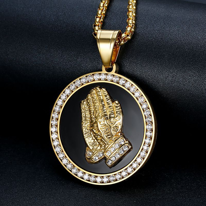 Planderful Premium Hip Hop Necklace Titanium Steel Gold Plated Zircon Pendant for Men and Women