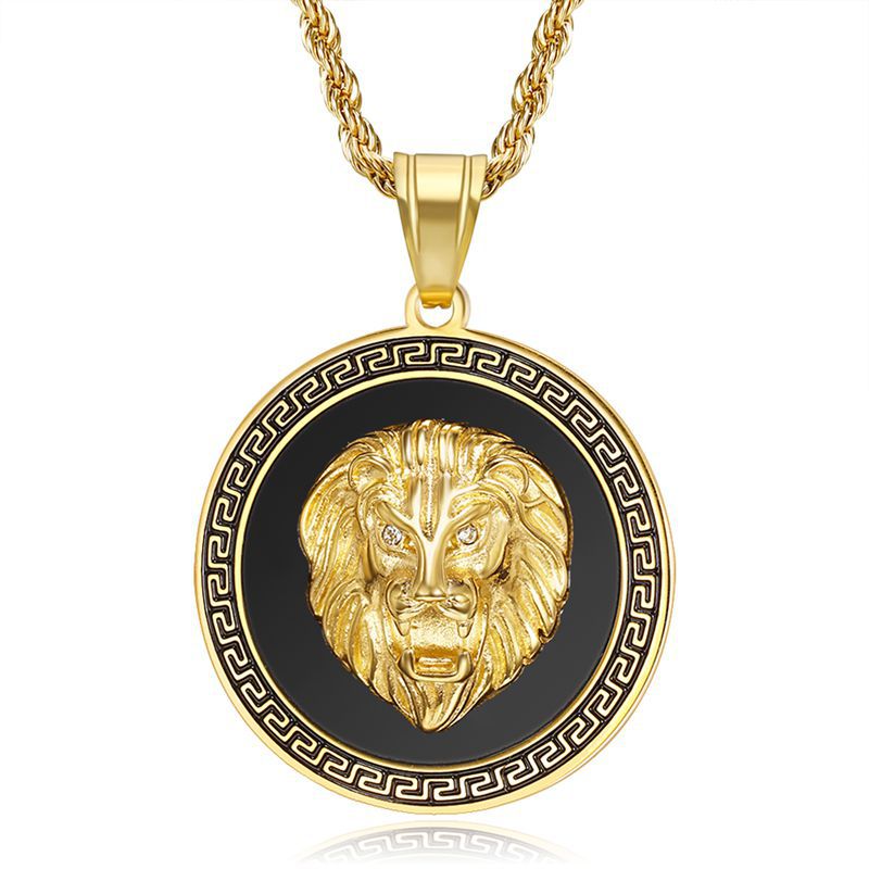 Zircon Necklace – Statement Hip Hop Lion Head Pendant In Gold Plated Steel For Everyday Style