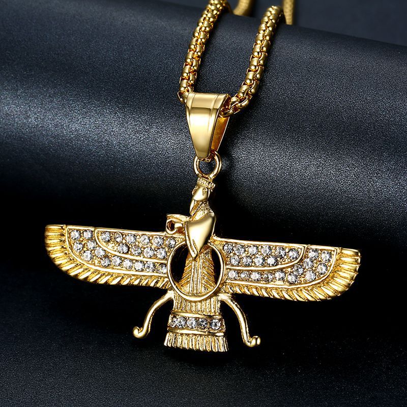 Planderful Everyday Genie Titanium Steel Gold Plated Zircon Persian Zoroastrian Hip Hop Pendant Necklace Hip Hop Fans