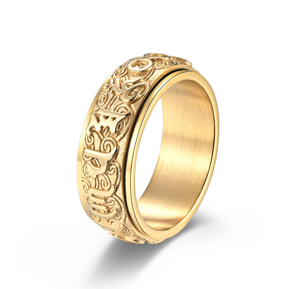 Buddhist Scriptures Six-Character Mantra Titanium Steel Ring