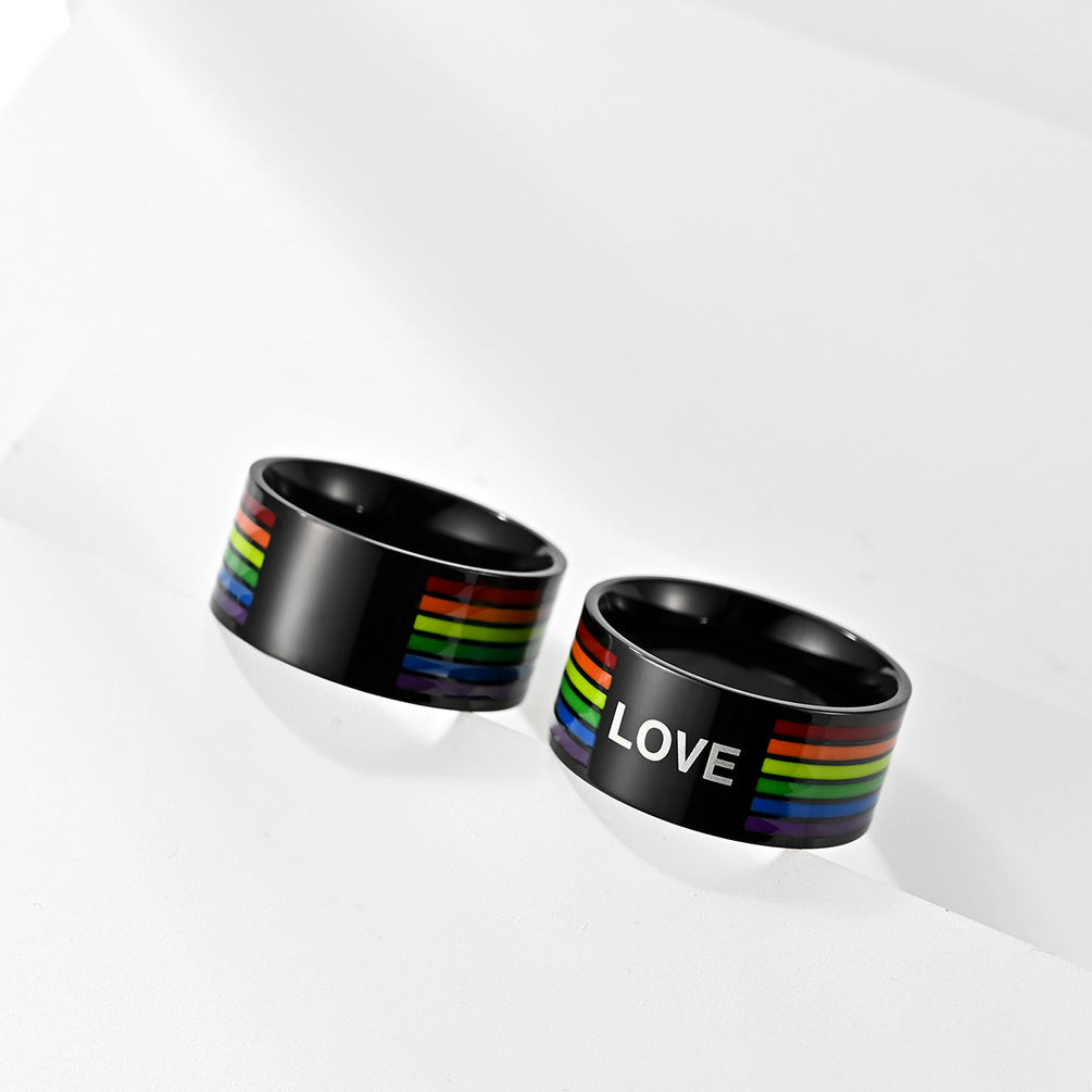 Planderful Rainbow Titanium Steel Ring For Men And Women Unisex Fashion Jewelry Trendsetting Accessory