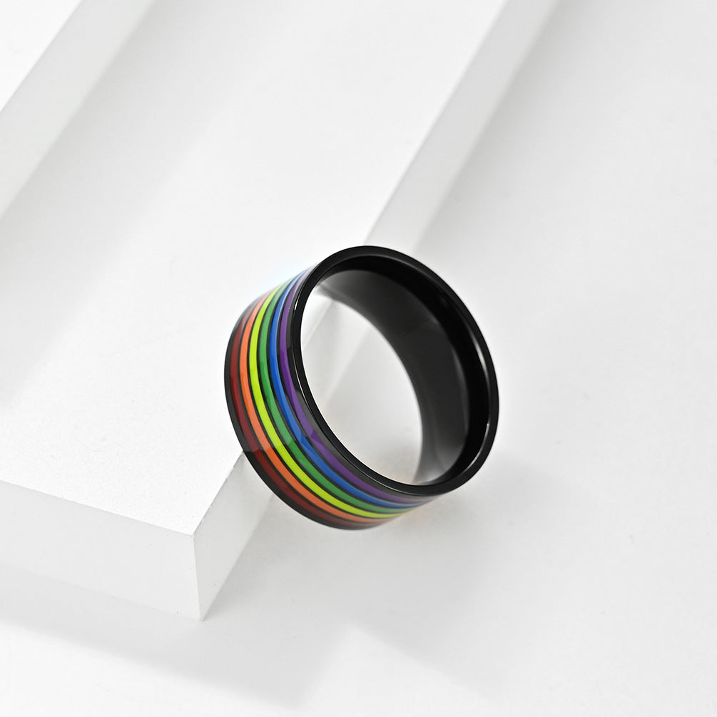 Planderful Rainbow Titanium Steel Ring For Men And Women Unisex Fashion Jewelry Trendsetting Accessory