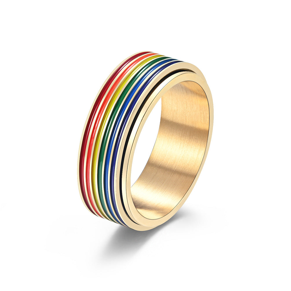 Stainless Steel Rotatable Rainbow Couple Ring Jewelry Wholesale