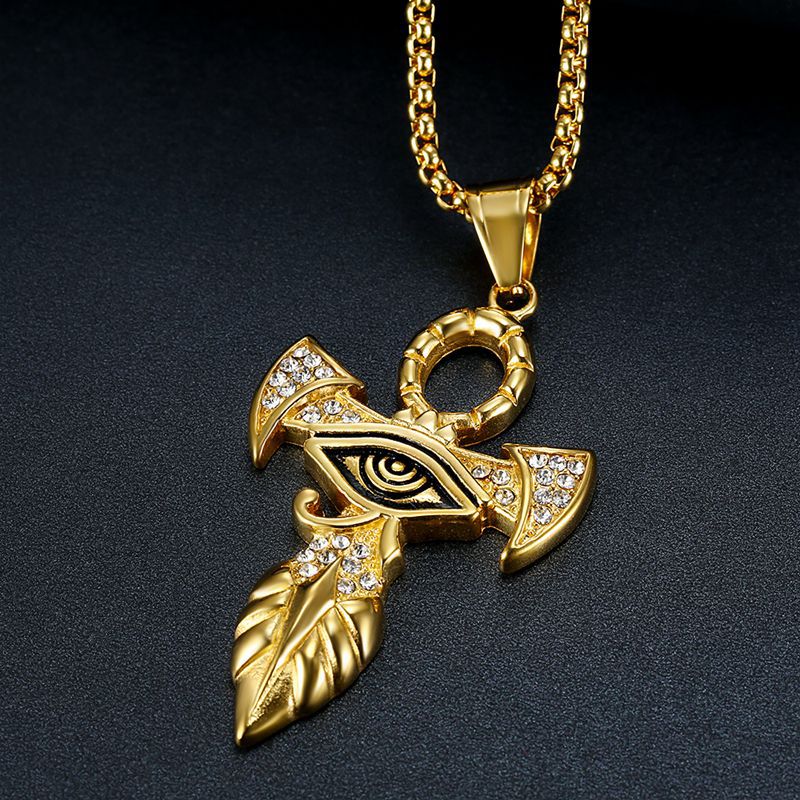 Planderful Eye Of Horus Pendant Necklace For Hip Hop Fans Bold Gold Plated Zircon Durability
