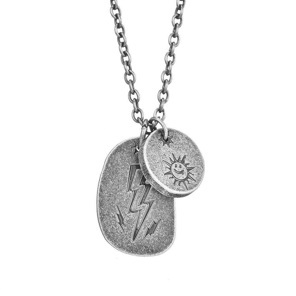 Planderful Sun Pendant Necklace Stainless Steel Double Layer for Urban Streetwear Fans