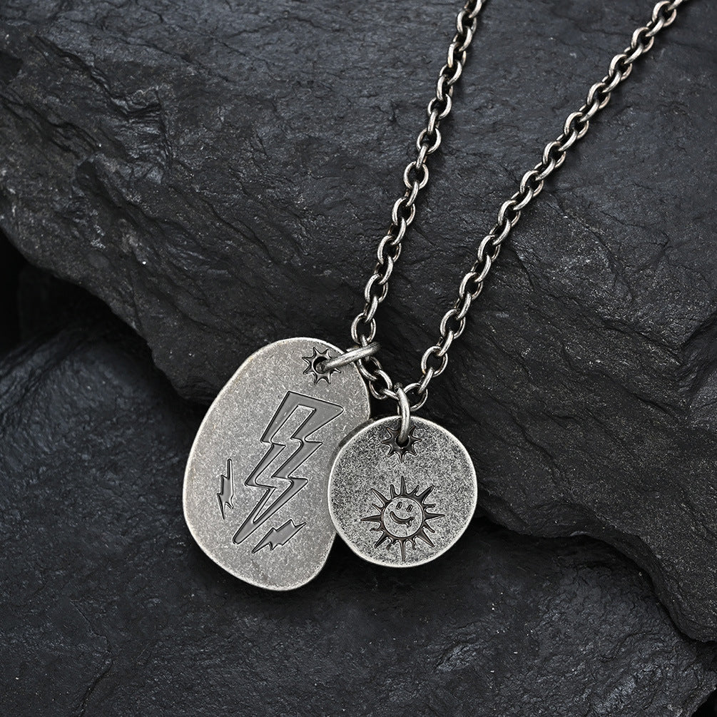 Planderful Sun Pendant Necklace Stainless Steel Double Layer for Urban Streetwear Fans