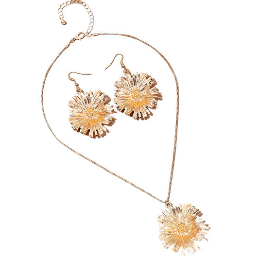European Charm Metal Flower Jewelry Set with Oversized Pendants for Women