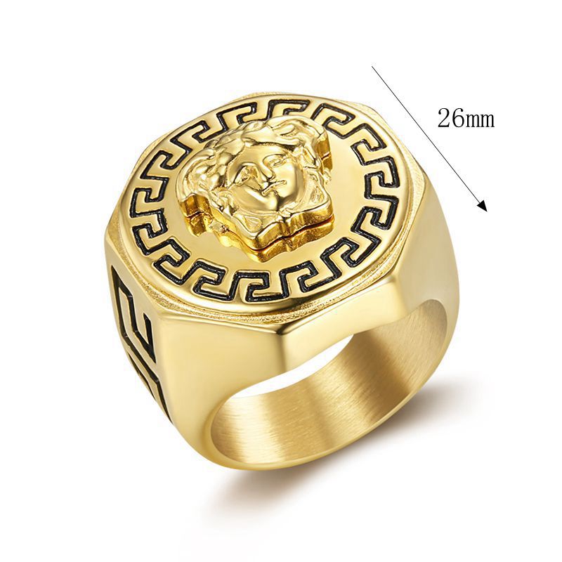 Planderful Everyday Genie Men's Ring Titanium Steel Gold Plated Greek Mythology Hip Hop Bold Style Size 7-13