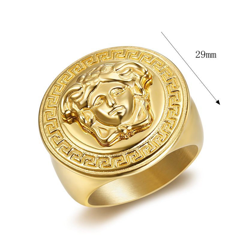 Planderful Everyday Genie Mens Ring Titanium Steel Gold Plated Versatile Hip Hop Style