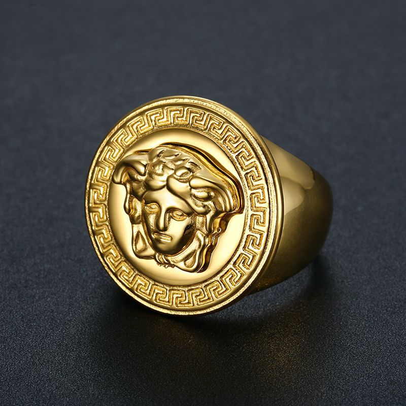 Planderful Everyday Genie Mens Ring Titanium Steel Gold Plated Versatile Hip Hop Style