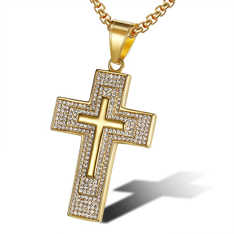 Planderful Everyday Genie Titanium Steel Gold Plated Zircon Cross Necklace for Hip Hop Jewelry Fans