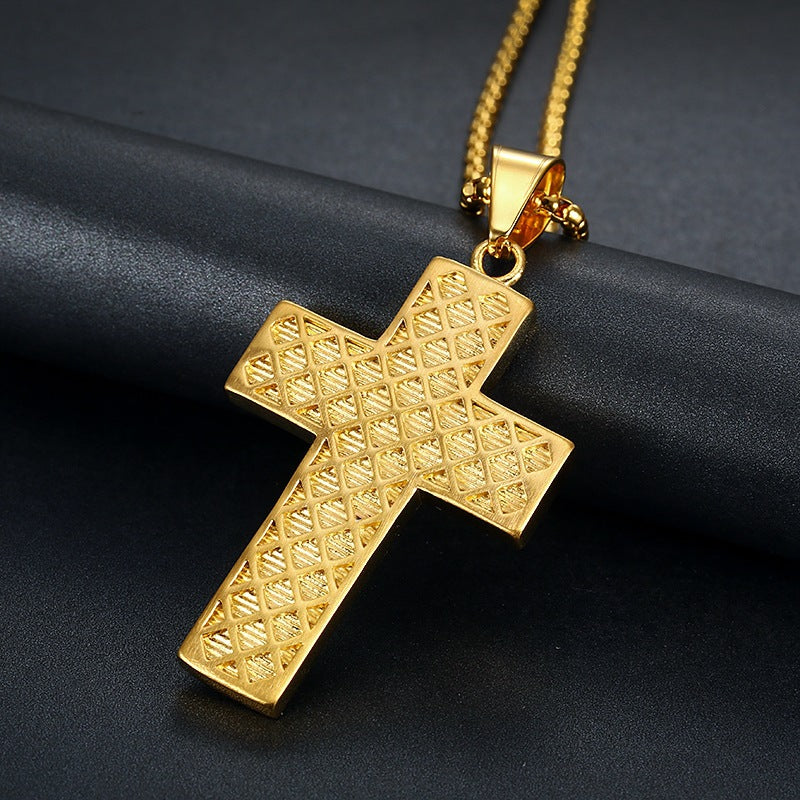 Planderful Everyday Genie Titanium Steel Gold Plated Zircon Cross Necklace for Hip Hop Jewelry Fans