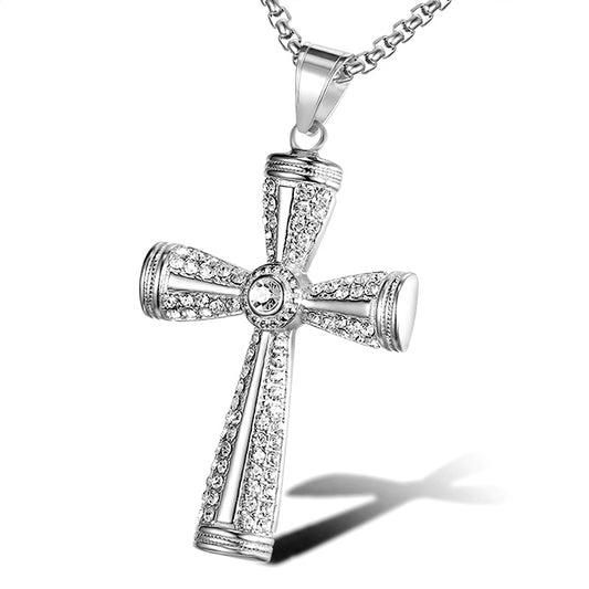 Planderful Everyday Genie Titanium Steel Gold Plated Zircon Cross Pendant Necklace For Hip Hop Jewelry Lovers