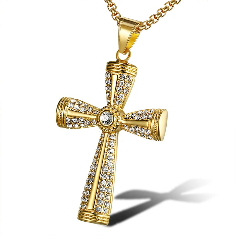 Planderful Everyday Genie Titanium Steel Gold Plated Zircon Cross Pendant Necklace For Hip Hop Jewelry Lovers